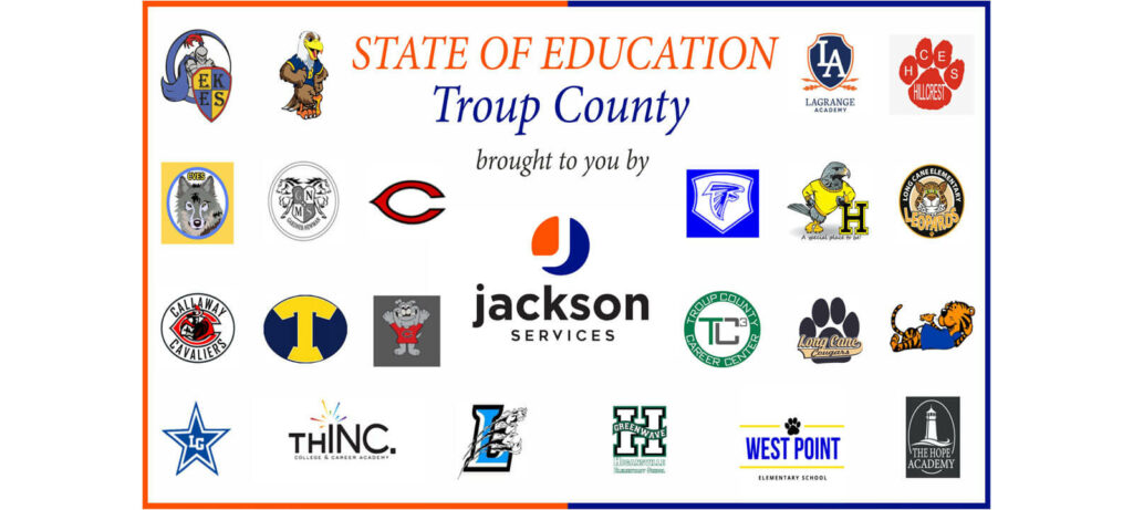 logos of troup county, georgia schools supported by jackson service's education initiative