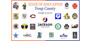 logos of troup county, georgia schools supported by jackson service's education initiative